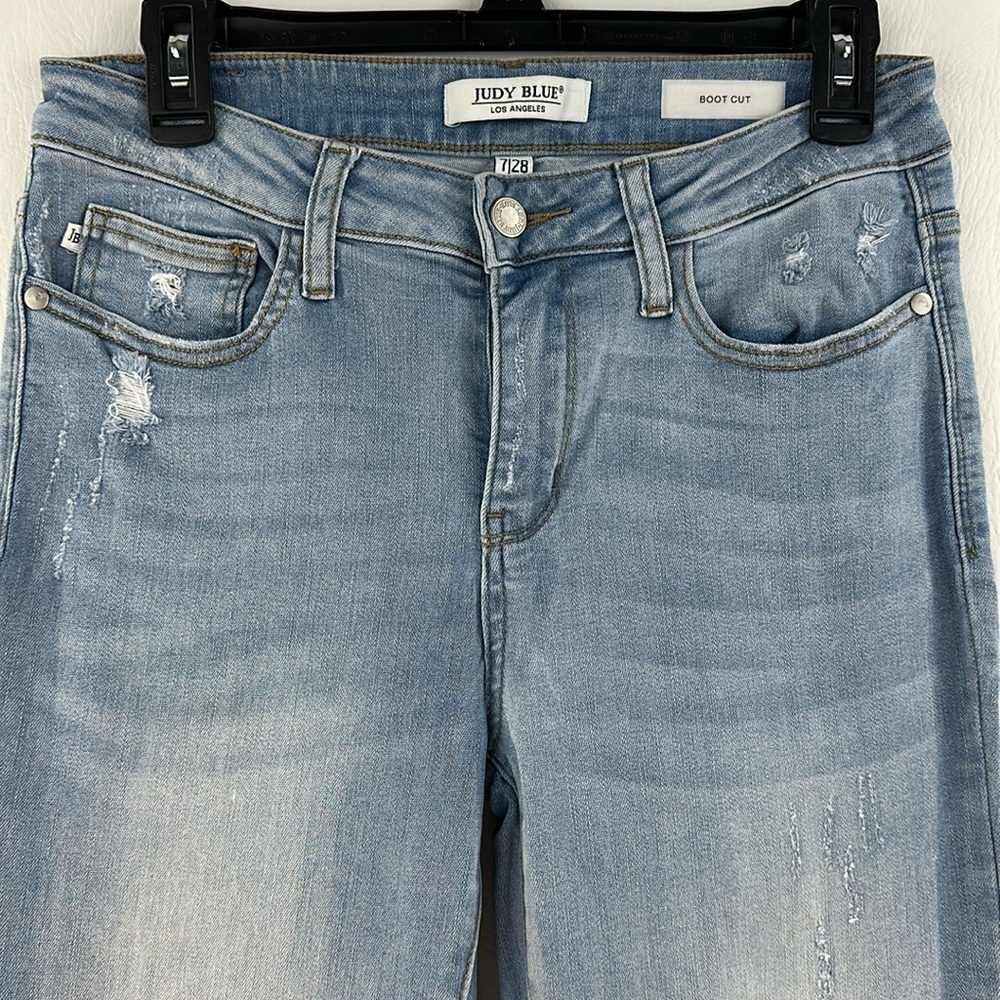 Judy Blue Distressed Raw Hem Boot Cut Jeans - Picture 2 of 11